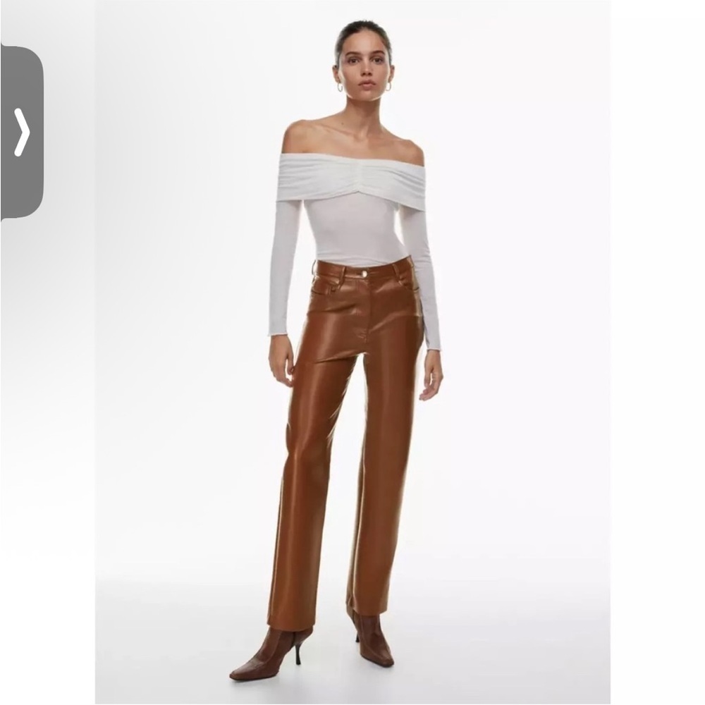 Wilfred The Melina Faux Leather Cognac High Rise Straight Leg Pant